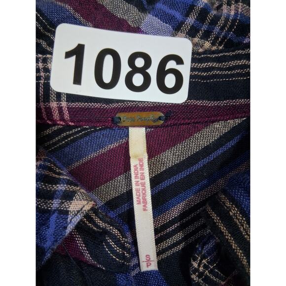 Free People Womens Size S Oversized Nordic Day Side Lace Up Flannel Plaid Top - Picture 9 of 13